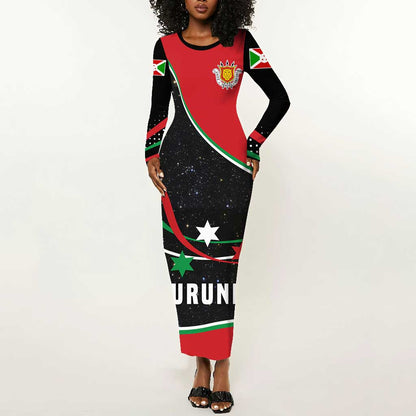 Burundi Long Sleeve Bodycon Dress with Athletics Runners Black Red Green Flag Spirit