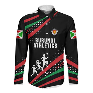Burundi Long Sleeve Button Shirt with Athletics Runners Black Red Green Flag Spirit