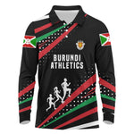 Burundi Long Sleeve Polo Shirt with Athletics Runners Black Red Green Flag Spirit