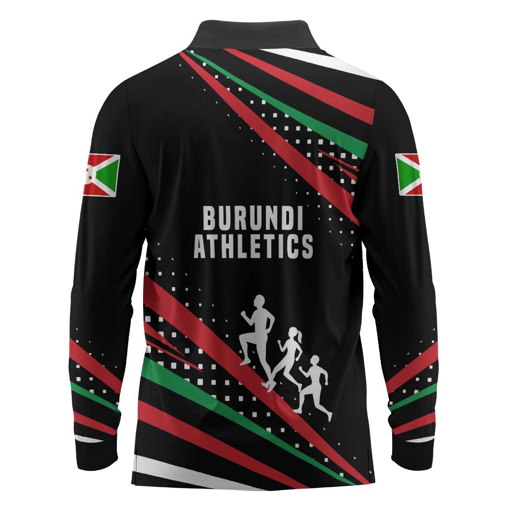 Burundi Long Sleeve Polo Shirt with Athletics Runners Black Red Green Flag Spirit
