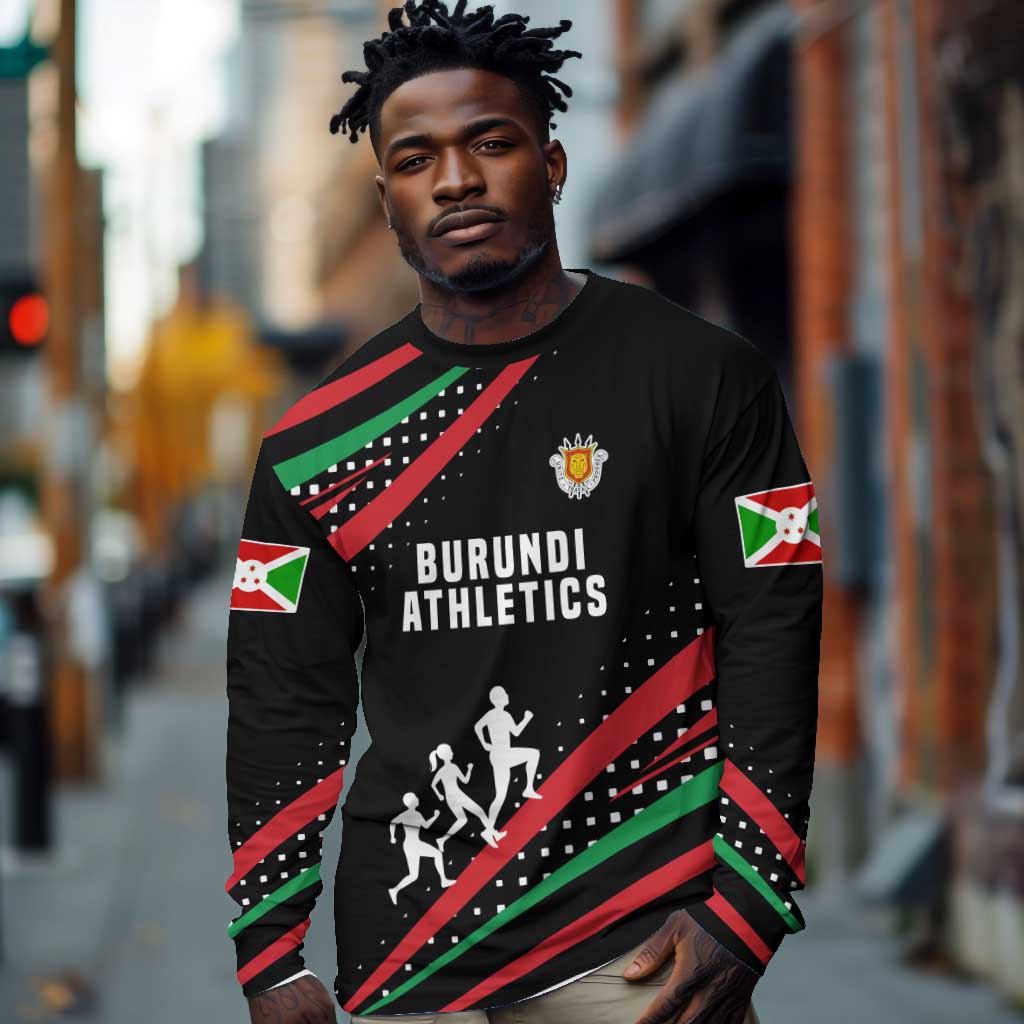 Burundi Long Sleeve Shirt with Athletics Runners Black Red Green Flag Spirit