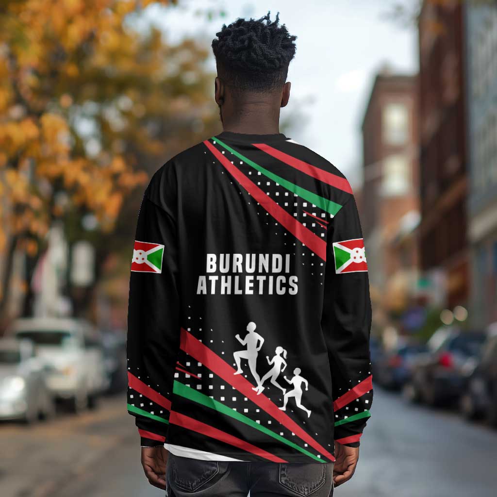 Burundi Long Sleeve Shirt with Athletics Runners Black Red Green Flag Spirit