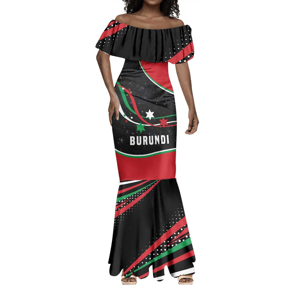 Burundi Mermaid Dress with Athletics Runners Black Red Green Flag Spirit