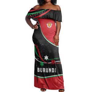 Burundi Off Shoulder Maxi Dress with Athletics Runners Black Red Green Flag Spirit
