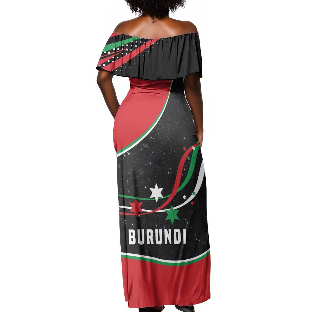 Burundi Off Shoulder Maxi Dress with Athletics Runners Black Red Green Flag Spirit
