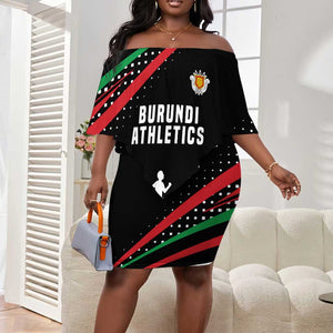Burundi Off Shoulder Short Dress with Athletics Runners Black Red Green Flag Spirit
