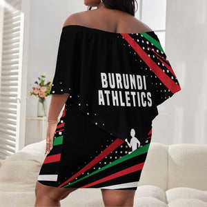 Burundi Off Shoulder Short Dress with Athletics Runners Black Red Green Flag Spirit