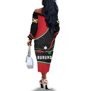 Burundi Off The Shoulder Long Sleeve Dress with Athletics Runners Black Red Green Flag Spirit
