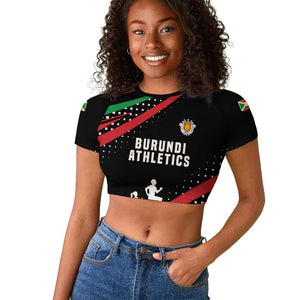 Burundi Raglan Cropped T shirt with Athletics Runners Black Red Green Flag Spirit