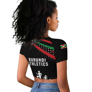 Burundi Raglan Cropped T shirt with Athletics Runners Black Red Green Flag Spirit