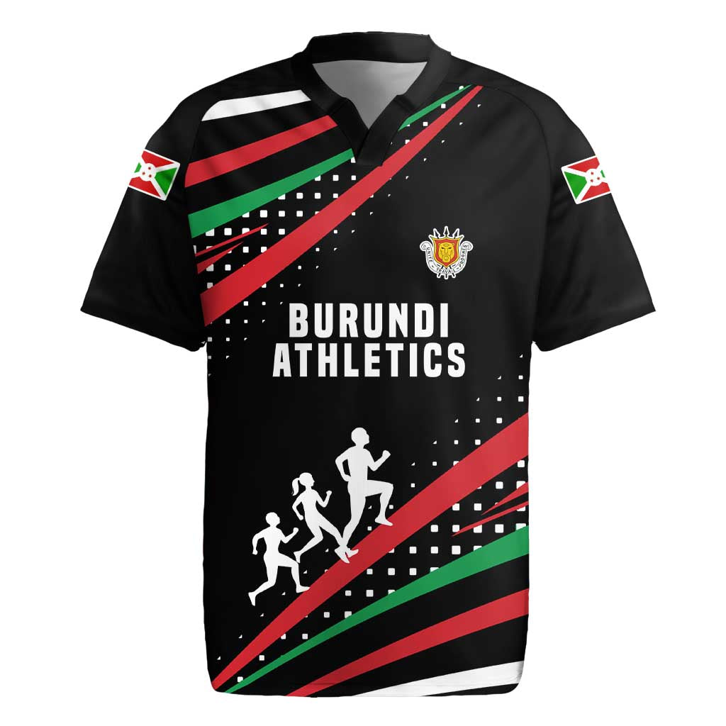 Burundi Rugby Jersey with Athletics Runners Black Red Green Flag Spirit