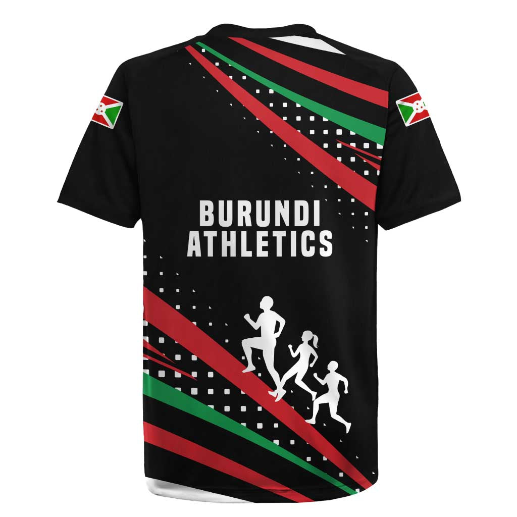Burundi Rugby Jersey with Athletics Runners Black Red Green Flag Spirit