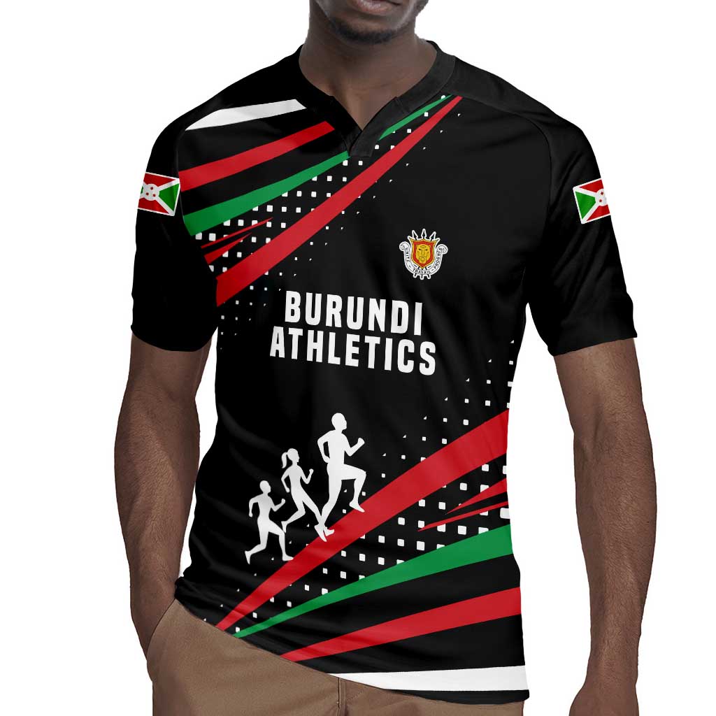Burundi Rugby Jersey with Athletics Runners Black Red Green Flag Spirit