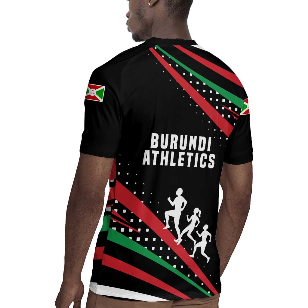 Burundi Rugby Jersey with Athletics Runners Black Red Green Flag Spirit