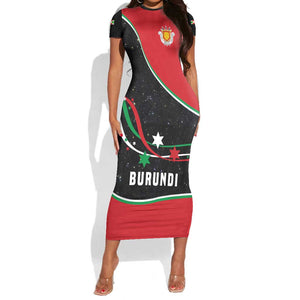Burundi Short Sleeve Bodycon Dress with Athletics Runners Black Red Green Flag Spirit
