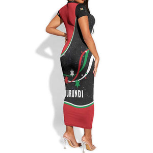 Burundi Short Sleeve Bodycon Dress with Athletics Runners Black Red Green Flag Spirit