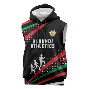 Burundi Sleeveless Hoodie with Athletics Runners Black Red Green Flag Spirit - African Pride