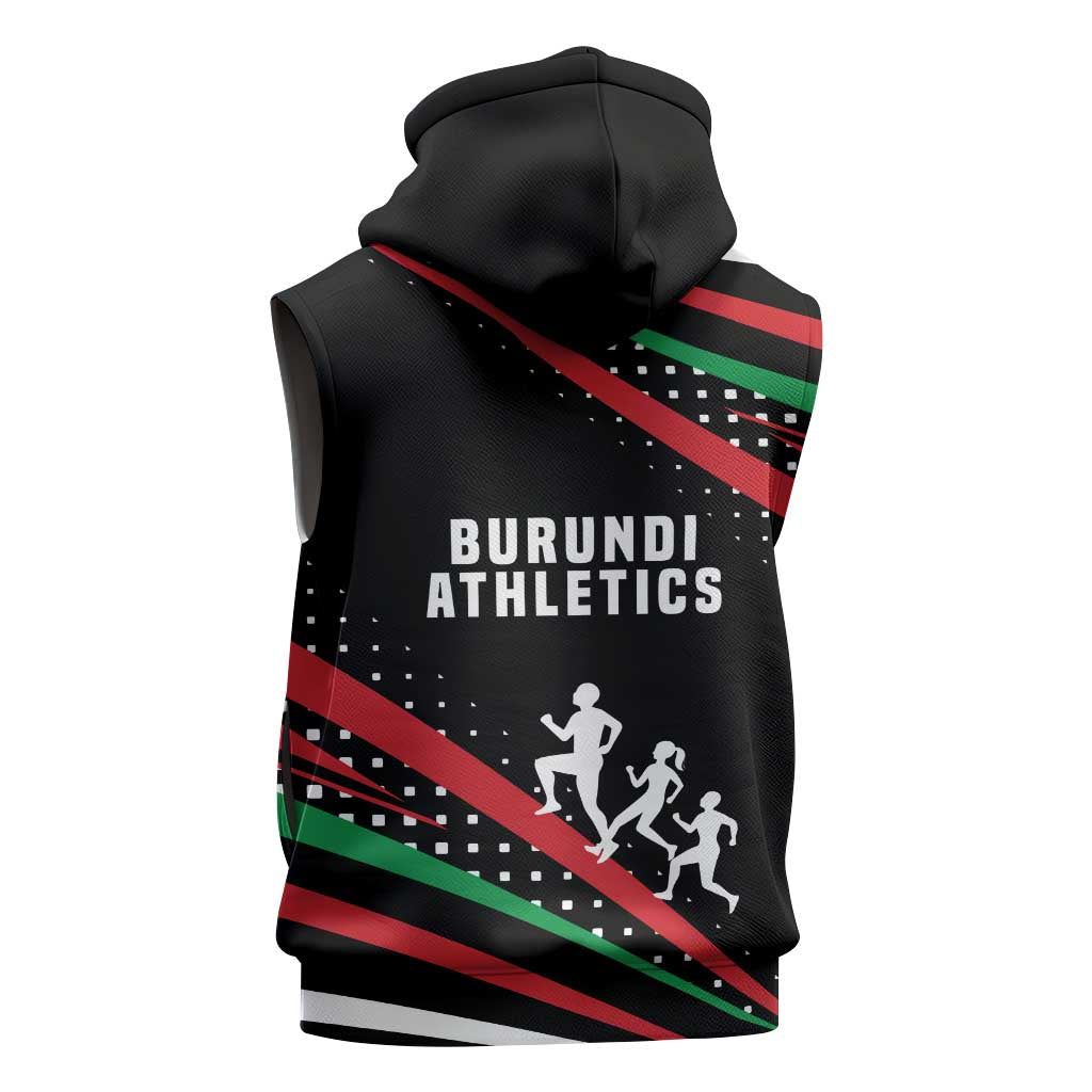 Burundi Sleeveless Hoodie with Athletics Runners Black Red Green Flag Spirit - African Pride