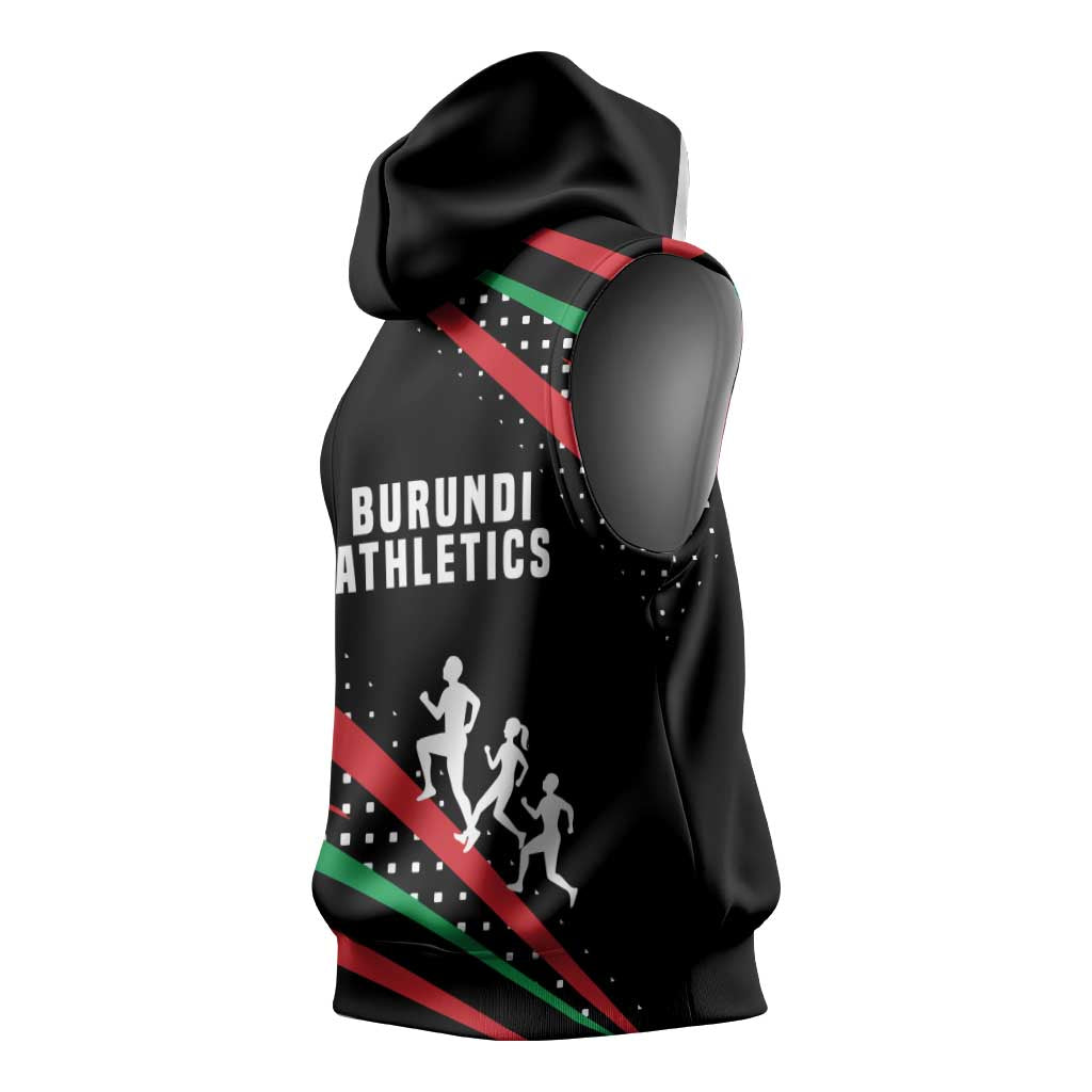 Burundi Sleeveless Hoodie with Athletics Runners Black Red Green Flag Spirit - African Pride