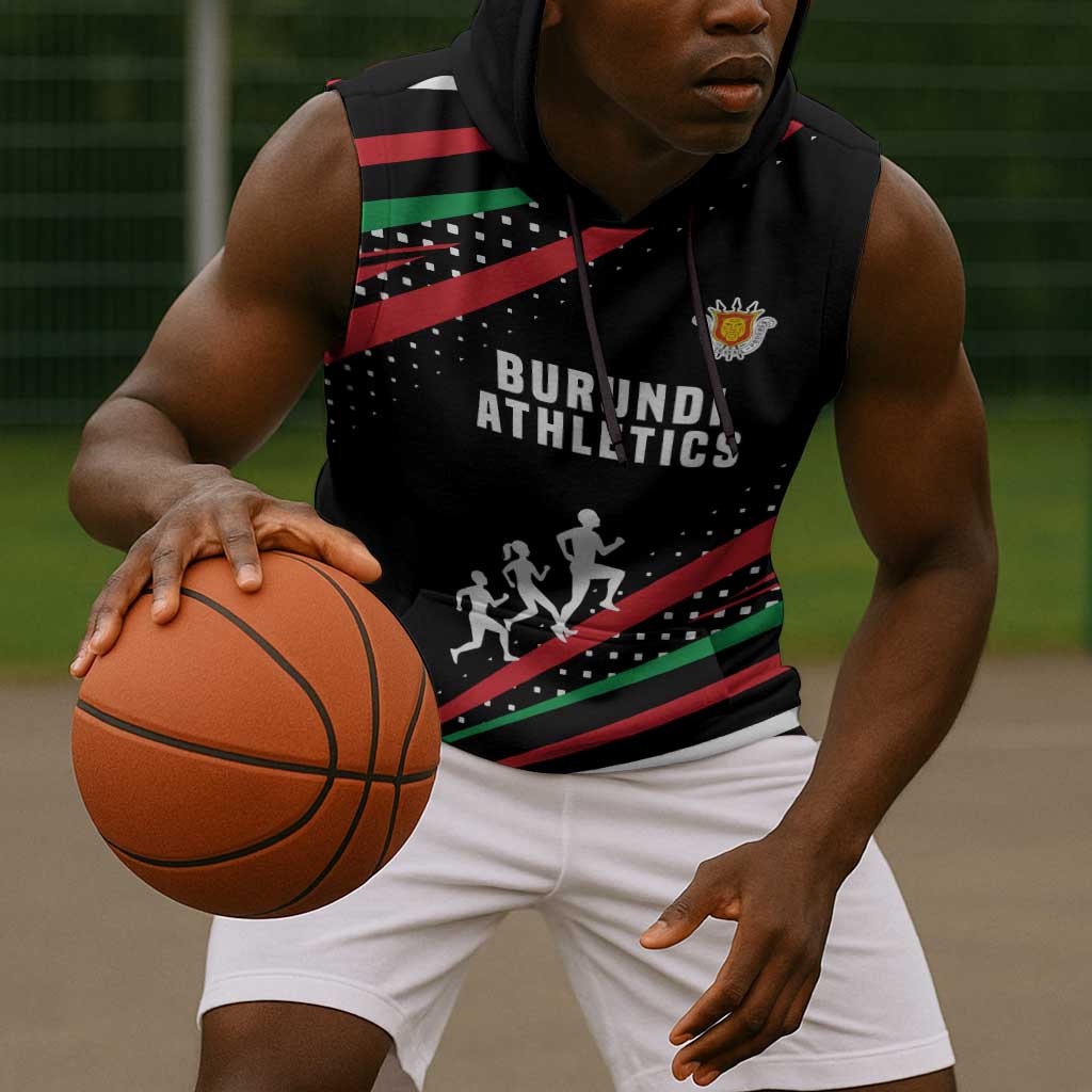 Burundi Sleeveless Hoodie with Athletics Runners Black Red Green Flag Spirit - African Pride