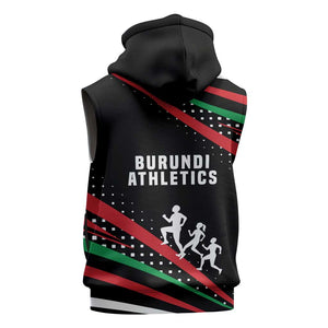 Burundi Sleeveless Zip Hoodie with Athletics Runners Black Red Green Flag Spirit - African Pride
