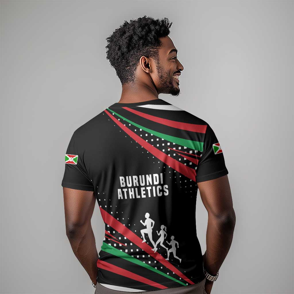 Burundi T shirt with Athletics Runners Black Red Green Flag Spirit