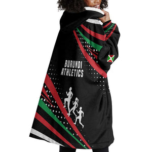 Burundi Wearable Blanket Hoodie with Athletics Runners Black Red Green Flag Spirit