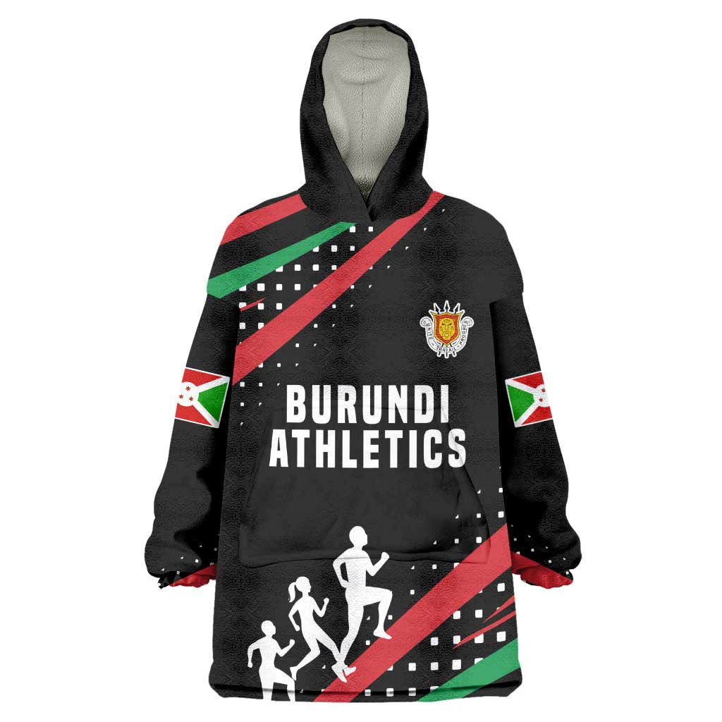 Burundi Wearable Blanket Hoodie with Athletics Runners Black Red Green Flag Spirit