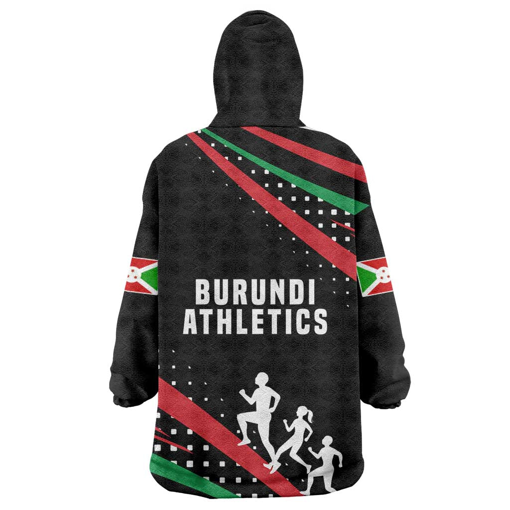 Burundi Wearable Blanket Hoodie with Athletics Runners Black Red Green Flag Spirit
