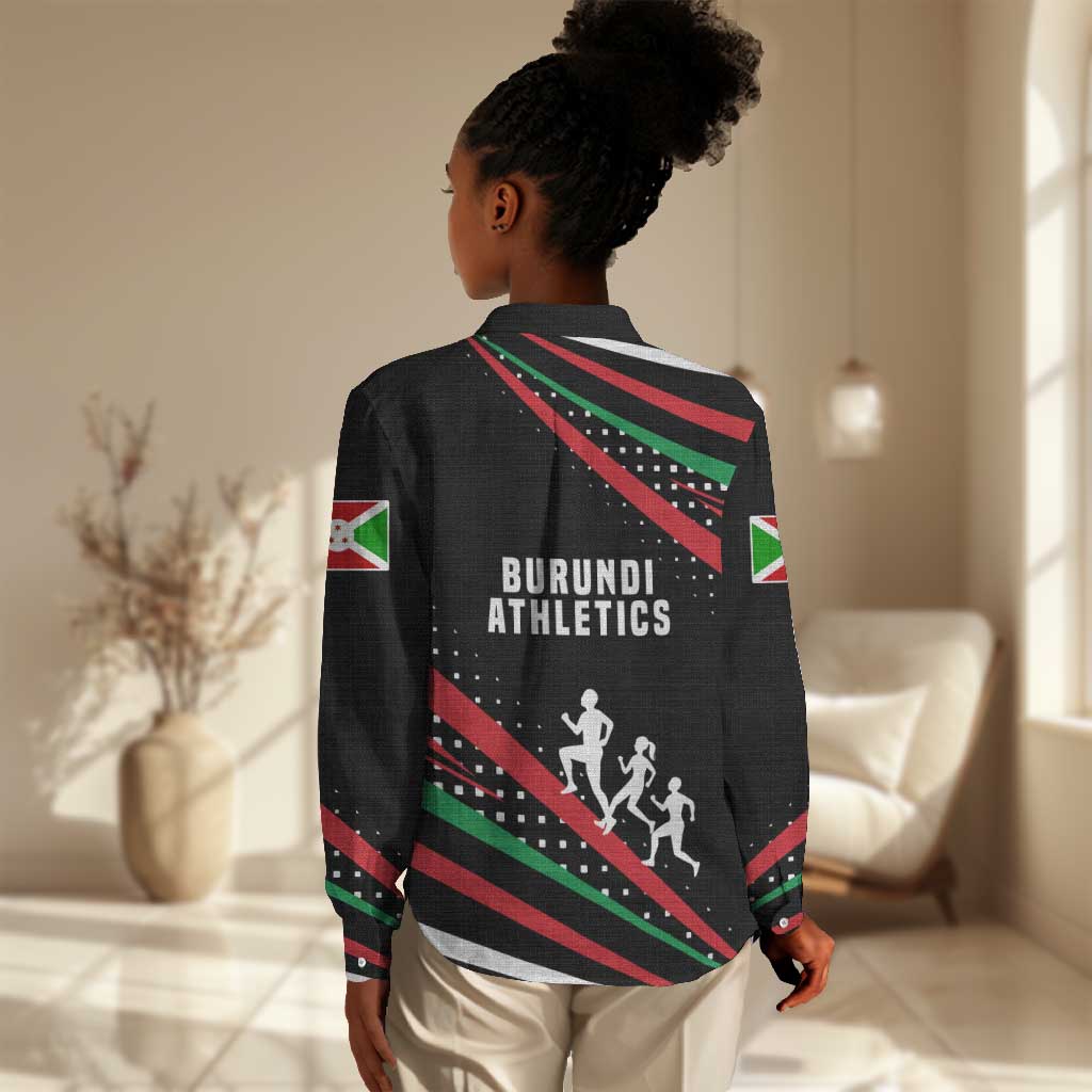 Burundi Women Casual Shirt with Athletics Runners Black Red Green Flag Spirit