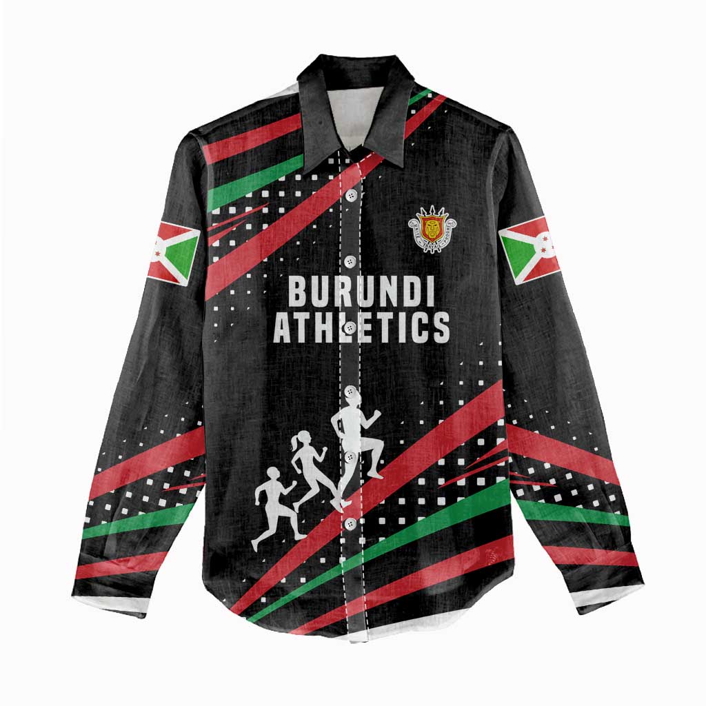 Burundi Women Casual Shirt with Athletics Runners Black Red Green Flag Spirit