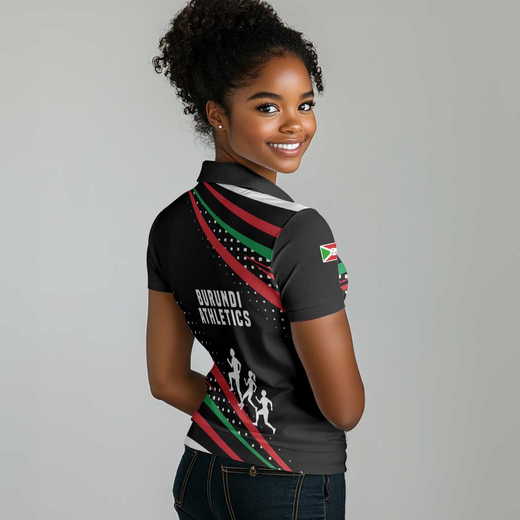 Burundi Women Polo Shirt with Athletics Runners Black Red Green Flag Spirit
