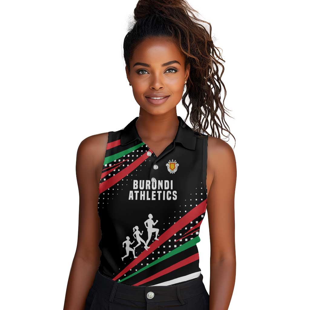 Burundi Women Sleeveless Polo Shirt with Athletics Runners Black Red Green Flag Spirit