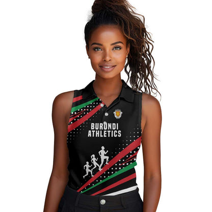 Burundi Women Sleeveless Polo Shirt with Athletics Runners Black Red Green Flag Spirit