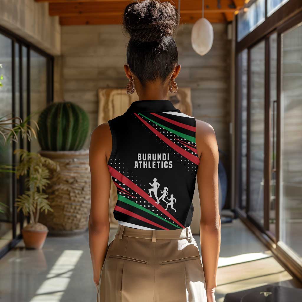 Burundi Women Sleeveless Polo Shirt with Athletics Runners Black Red Green Flag Spirit