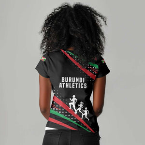 Burundi Women V-Neck T-Shirt with Athletics Runners Black Red Green Flag Spirit