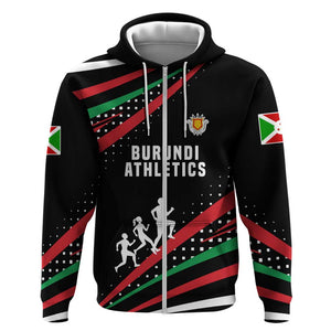 Burundi Zip Hoodie with Athletics Runners Black Red Green Flag Spirit