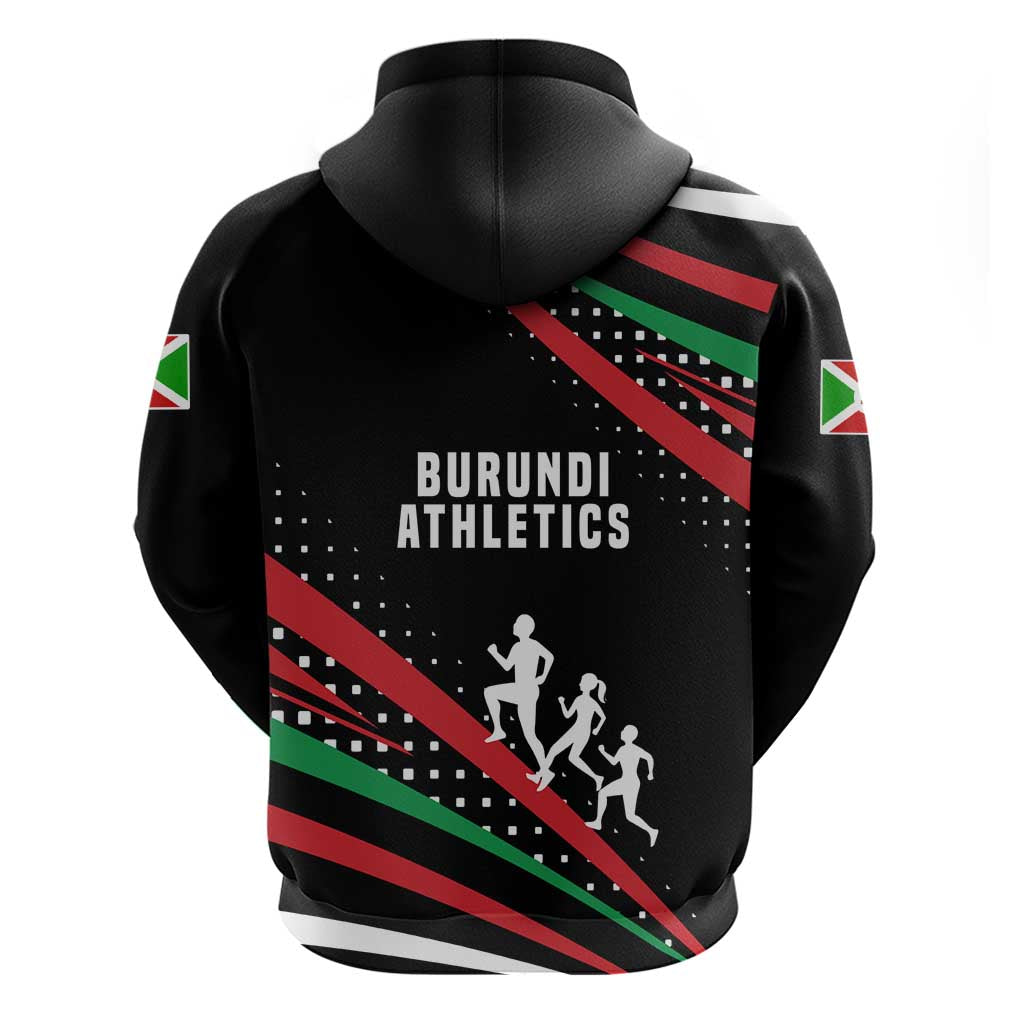 Burundi Zip Hoodie with Athletics Runners Black Red Green Flag Spirit