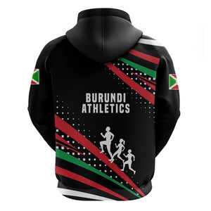 Burundi Zip Hoodie with Athletics Runners Black Red Green Flag Spirit