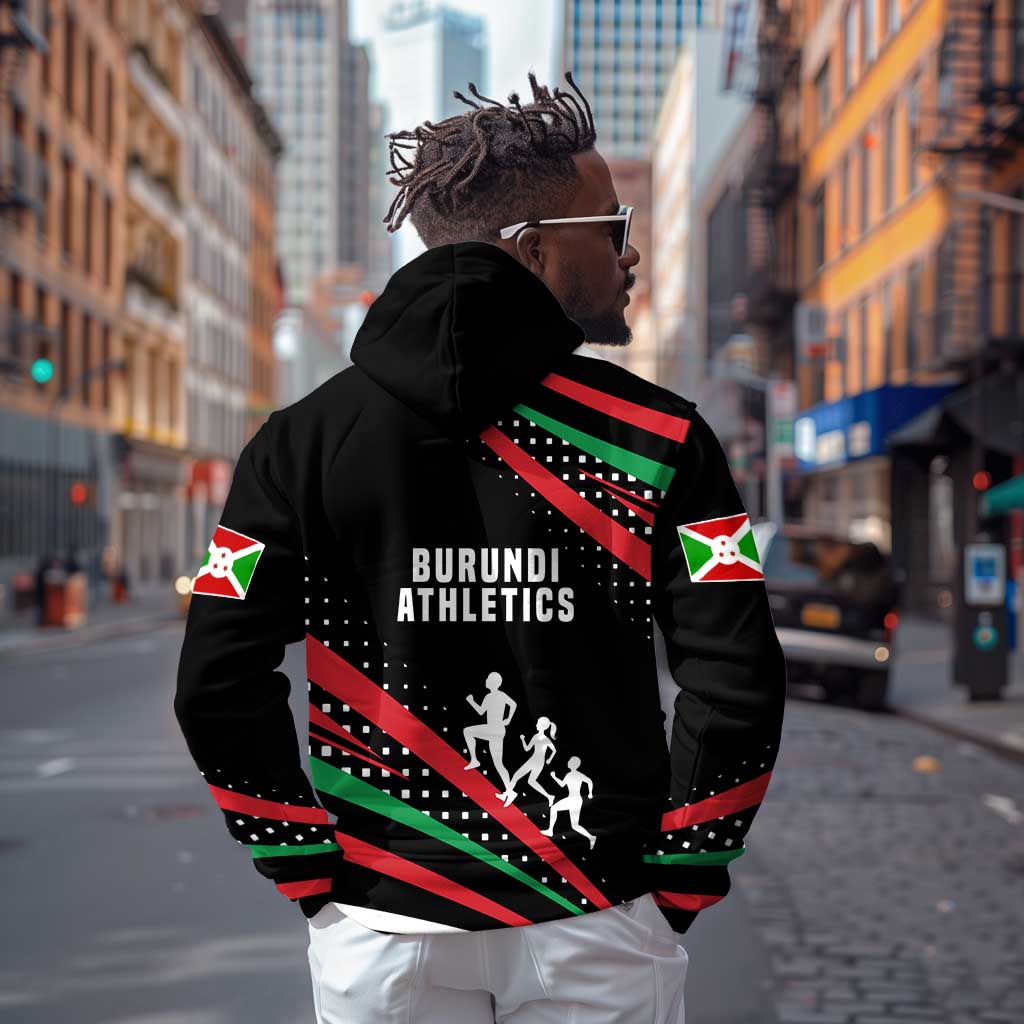 Burundi Zip Hoodie with Athletics Runners Black Red Green Flag Spirit