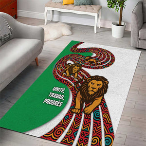 Burundi Lion Tribal Pattern Area Rug - National Motto Unité Travail Progrès