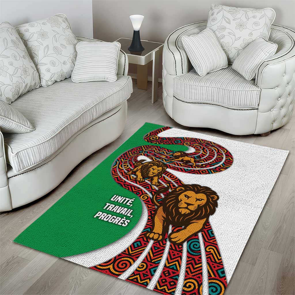 Burundi Lion Tribal Pattern Area Rug - National Motto Unité Travail Progrès