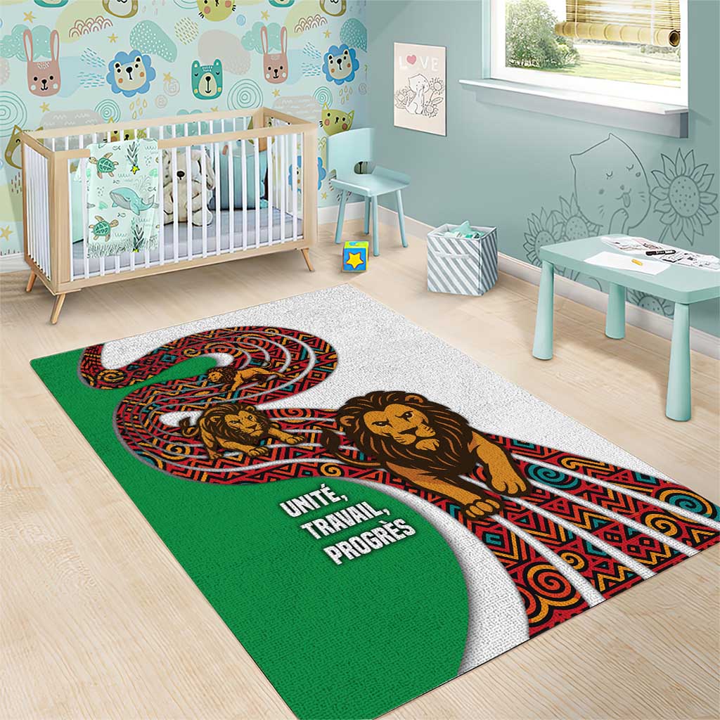 Burundi Lion Tribal Pattern Area Rug - National Motto Unité Travail Progrès
