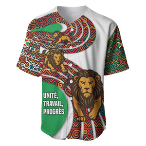 Burundi Lion Tribal Pattern Baseball Jersey - National Motto Unité Travail Progrès