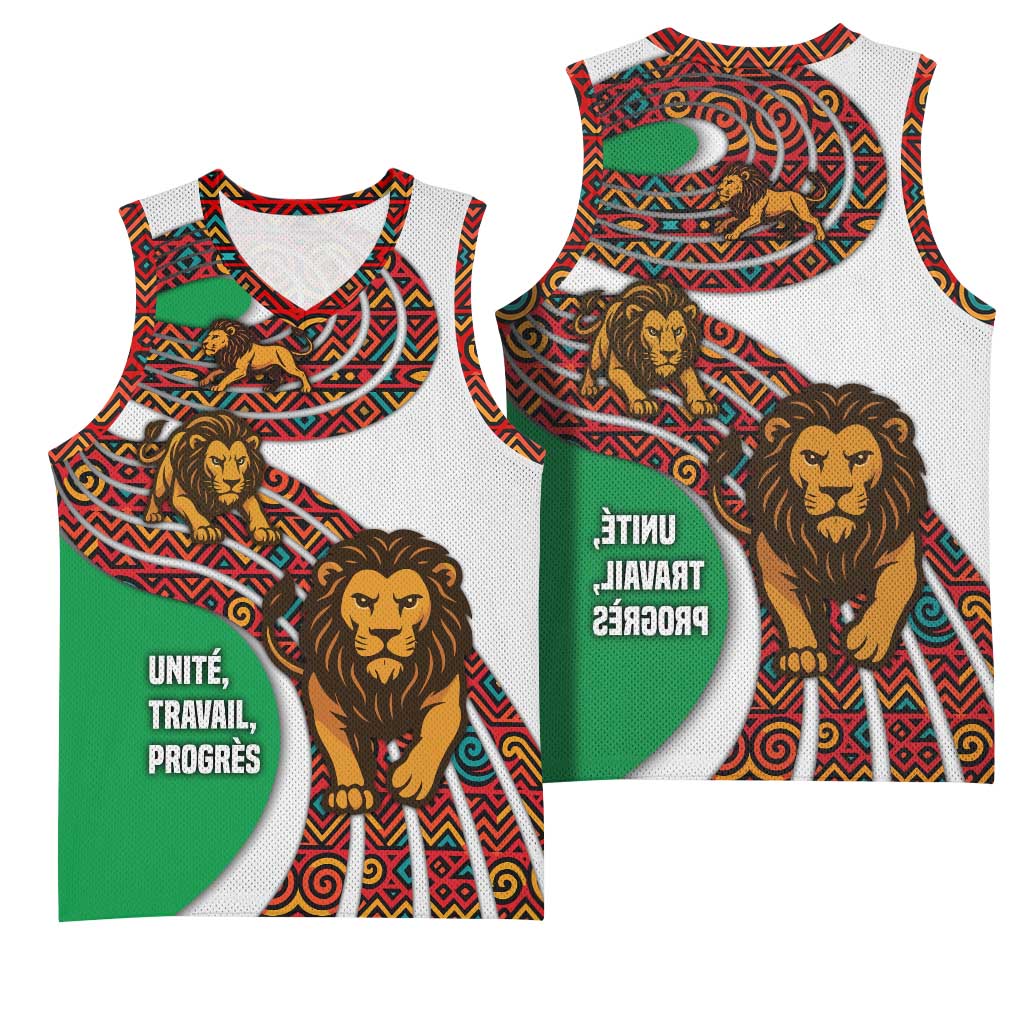 Burundi Lion Tribal Pattern Basketball Jersey - National Motto Unité Travail Progrès - African Pride