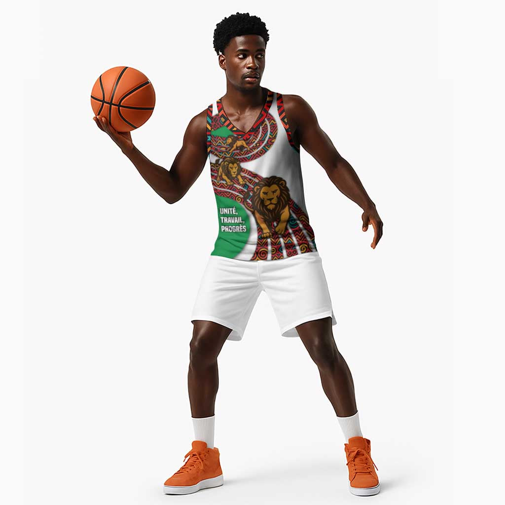 Burundi Lion Tribal Pattern Basketball Jersey - National Motto Unité Travail Progrès - African Pride