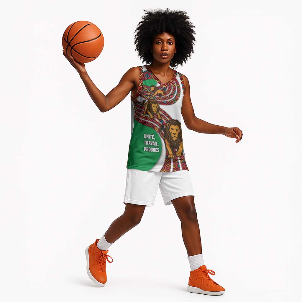 Burundi Lion Tribal Pattern Basketball Jersey - National Motto Unité Travail Progrès - African Pride