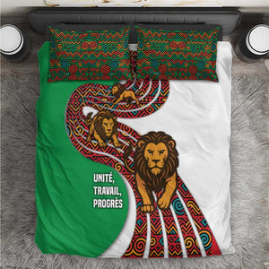 Burundi Lion Tribal Pattern Bedding Set - National Motto Unité Travail Progrès