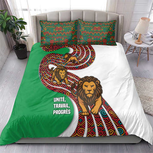 Burundi Lion Tribal Pattern Bedding Set - National Motto Unité Travail Progrès