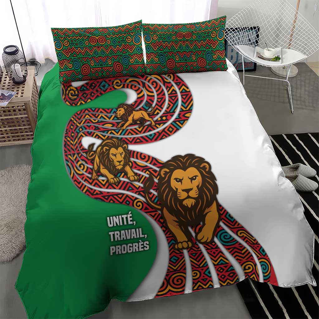 Burundi Lion Tribal Pattern Bedding Set - National Motto Unité Travail Progrès